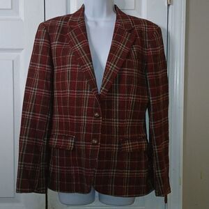 Midshipman vintage rust olive green tan tartan 100% wool blazer Sz 12